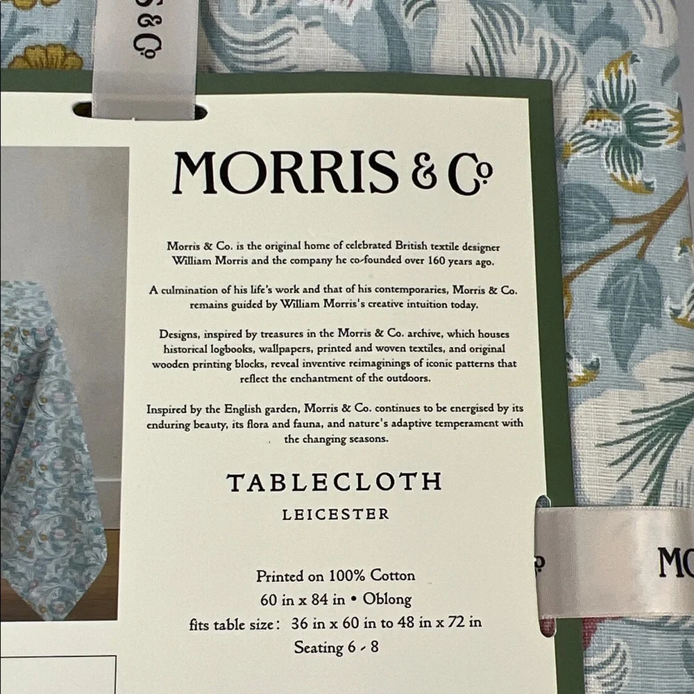 William MORRIS Co Tablecloth Leicester Blue Floral Spring Cotton 60 X 84 NEW